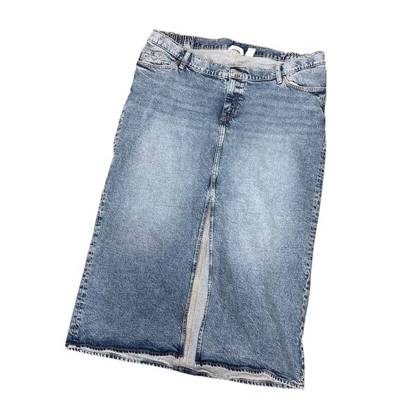 H&M Maternity Mama Denim Skirt Women Extra Large Blue Jean Front Slit Midi - Picture 1 of 8